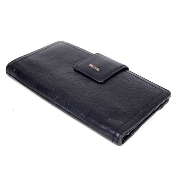FOSSIL BLACK GENUINE LEATHER ID CARD COIN HOLDER BILL BIFOLD WALLET PURSE - Picture 6 of 10